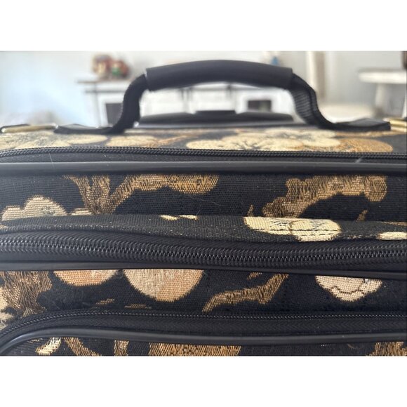 Vintage 14 x 14 x 8”Rolling Travel  Duffle Luggage Black Hibiscus Hawaii Floral - Picture 3 of 16